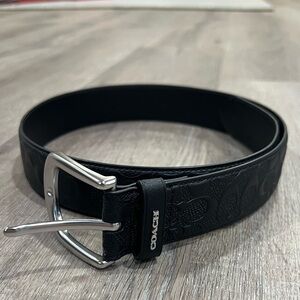 Coach Small Black Embossed Patterned Leather Belt with Silver Stamped Buckle